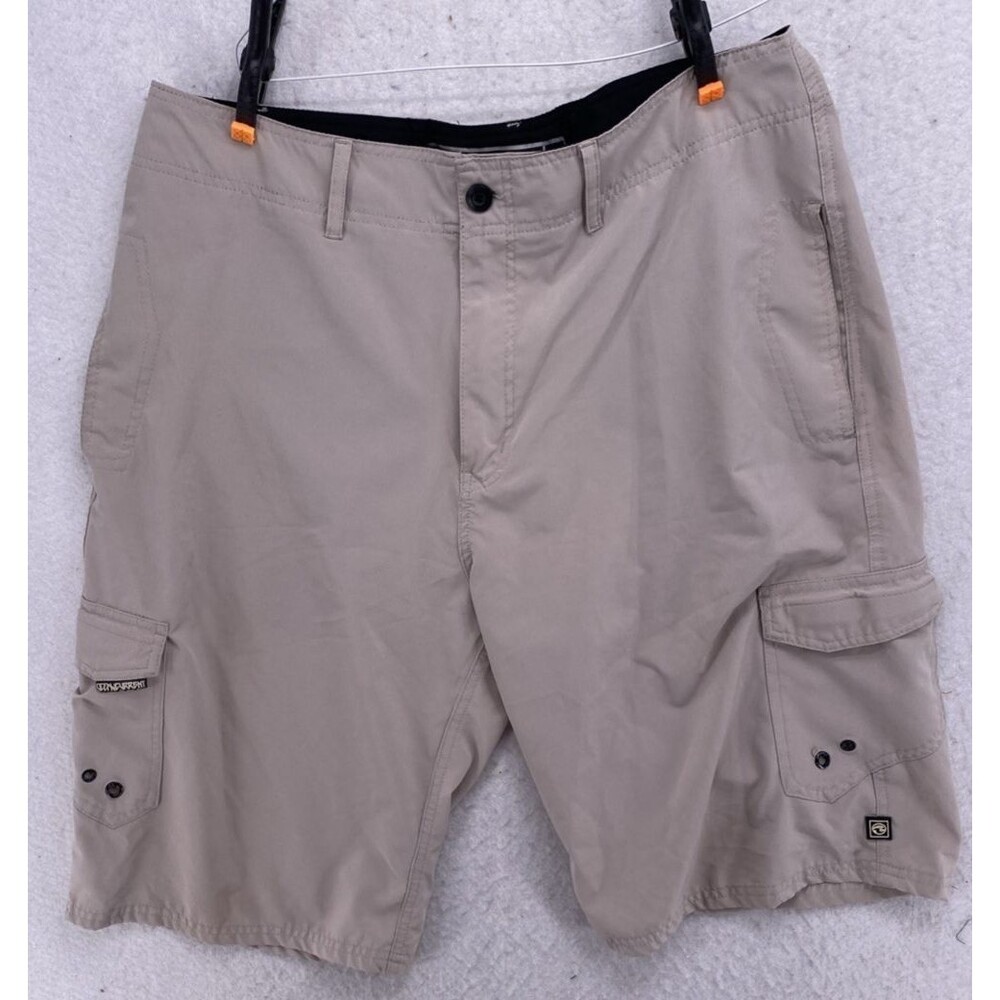 Ocean Current Feather Lite Amphibious Cargo Shorts Mens 34 Tan Hybrid Boardshort